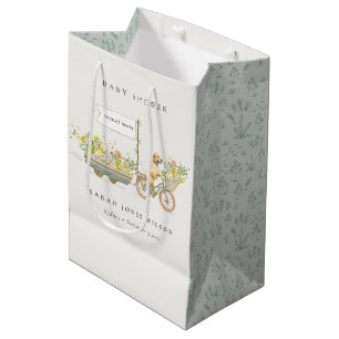 Sacola Para Presentes Média Chá de fraldas Floral para Retriever de Ouro em cr