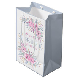 Sacola Para Presentes Média Chá de fraldas Flores Cor de Água Rosa Rosa Piscad