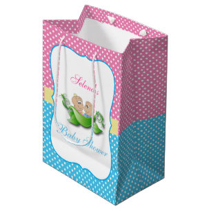 Sacola Para Presentes Média Chá de fraldas gêmeo do menino e da menina
