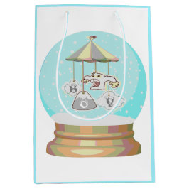 Sacola Para Presentes Média Chá de fraldas inverno neve yeti neve globo azul b