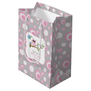 Sacola Para Presentes Média Chá de fraldas rosa e Cinza