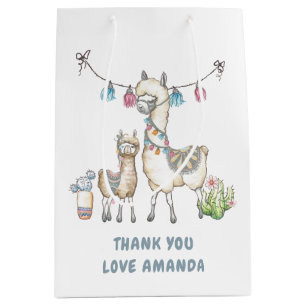 Sacola Para Presentes Média Chá de fraldas temático Watercolor Llama
