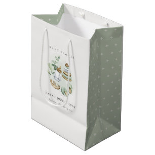 Sacola Para Presentes Média Chá de fraldas Verde Essencial Folha de Enfermeiro