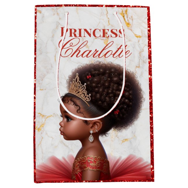 Sacola Para Presentes Média Chá de fraldas Vermelho da Princesa Africana (Frente)