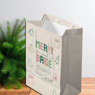 Sacola Para Presentes Média Chá de Noiva de Natal Alegre & Noiva