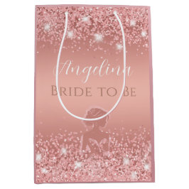 Sacola Para Presentes Média Chá de Noiva Elegante Rosa Dourado Luxo Brilhante