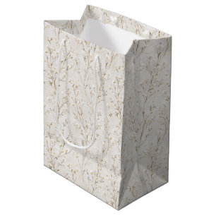 Sacola Para Presentes Média Chá de Noiva Floral Branco Creme