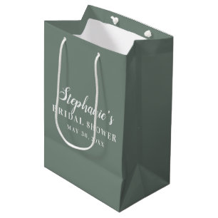 Sacola Para Presentes Média Chá de Noiva Minimalista em Verde Sage e Branco