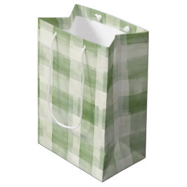 Sacola Para Presentes Média Chá de Noiva Xadrez Verde Fazenda Creme