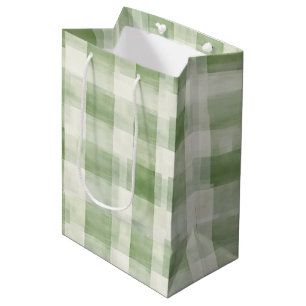 Sacola Para Presentes Média Chá de Noiva Xadrez Verde Fazenda Creme