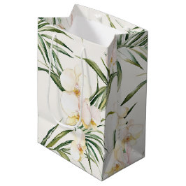Sacola Para Presentes Média Chá de panela de Flores Orquídeas Brancas Tropicai