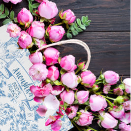 Sacola Para Presentes Média Chá de panela de Toile de Jouy Azul e Branco