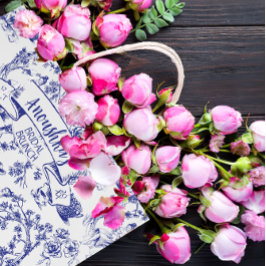 Sacola Para Presentes Média Chá de panela de Toile de Jouy Azul e Branco