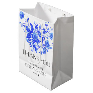 Sacola Para Presentes Média Chá de panela Floral Azul Toile Francês Vintage
