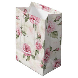 Sacola Para Presentes Média Chá de panela Floral de Rosas Rosa bonito