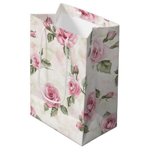 Sacola Para Presentes Média Chá de panela Floral de Rosas Rosa bonito
