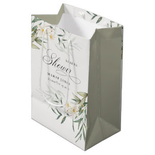 Sacola Para Presentes Média Chá de panela Floral Floral do Verde Branco Russo
