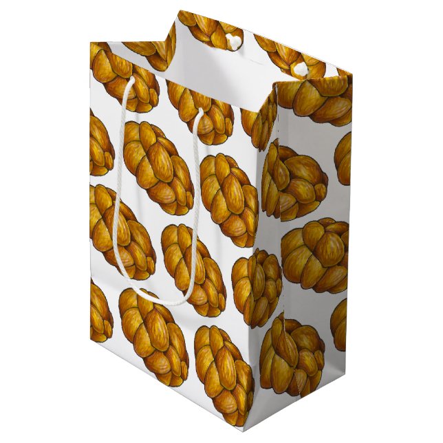 Sacola Para Presentes Média Challah Braided Jewery Bread Loaf Hanukkah (Frente inclinada)