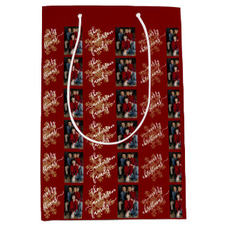 Sacola Para Presentes Média Chamada de Caligrafia de Natal Alegre Vermelho Fam