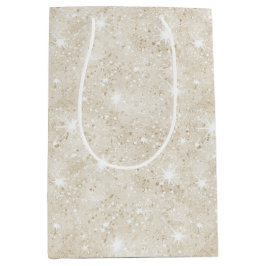 Sacola Para Presentes Média Champagne Cream Sand Glitter Birthday