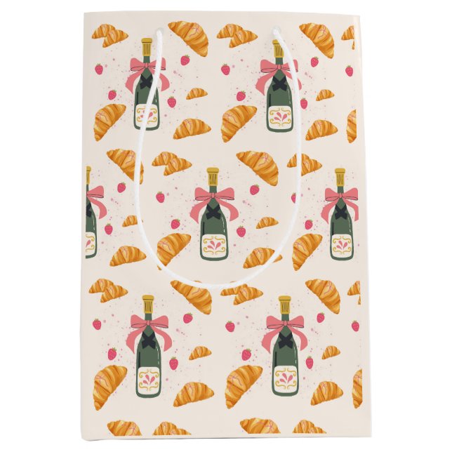 Sacola Para Presentes Média Champagne e Croissants (Frente)