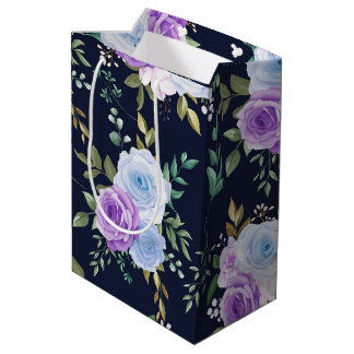 Sacola Para Presentes Média chão floral preto azul roxo e elegante