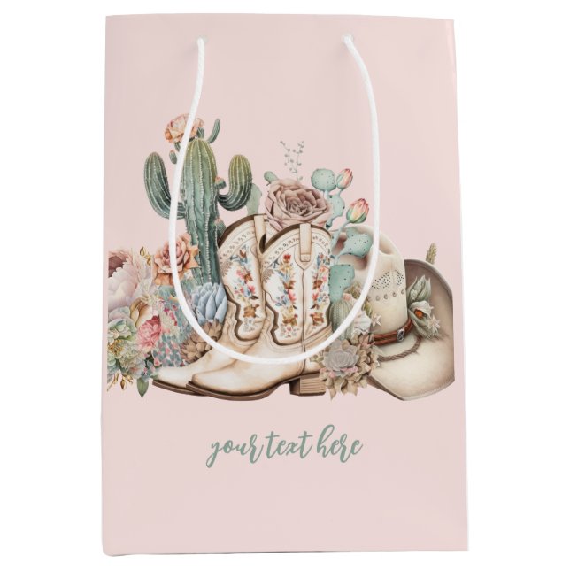 Sacola Para Presentes Média Chapéu de cowboy bota cowboy do deserto do Boho (Frente)