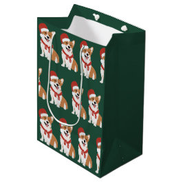 Sacola Para Presentes Média Chapéu de Papai Noel Corgi de Natal - Pinheiro Eve