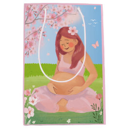 Sacola Para Presentes Média Charming Pastel Pregnant Mom in Nature Baby Shower