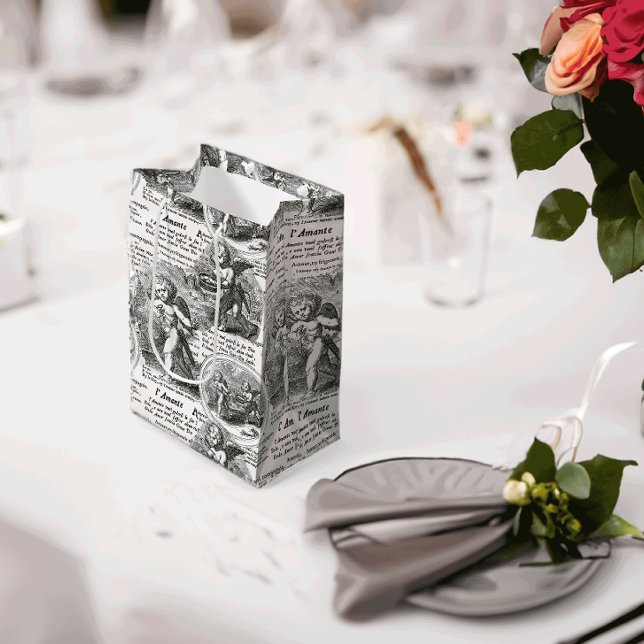 Sacola Para Presentes Média Cherubs in Love Romantic French Toile (Criador carregado)