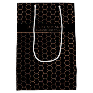 Sacola Para Presentes Média Chic Black e Rosa Geométrico