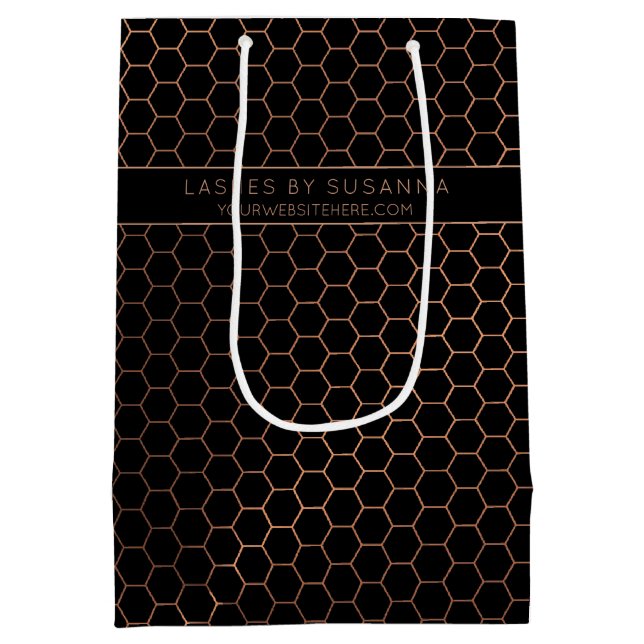 Sacola Para Presentes Média Chic Black e Rosa Geométrico (Verso)