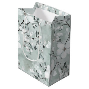 Sacola Para Presentes Média Chic Cinza Branco Azul Floral Chá de Noiva