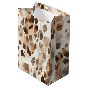 Sacola Para Presentes Média Chic Cream Brown Leopard Animal Birday