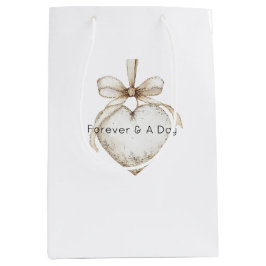 Sacola Para Presentes Média Chic Cream Grey Hearts Ornaments Wedding