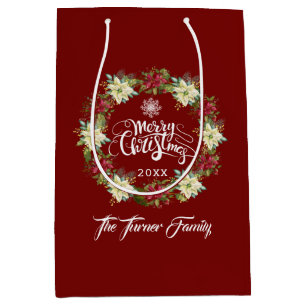Sacola Para Presentes Média Chic Felry Poinsettia Monograma