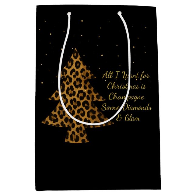 Sacola Para Presentes Média Chic Holiday Leopard Tree Design (Frente)