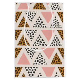 Sacola Para Presentes Média Chic Leopard & Pink Triangle Pattern