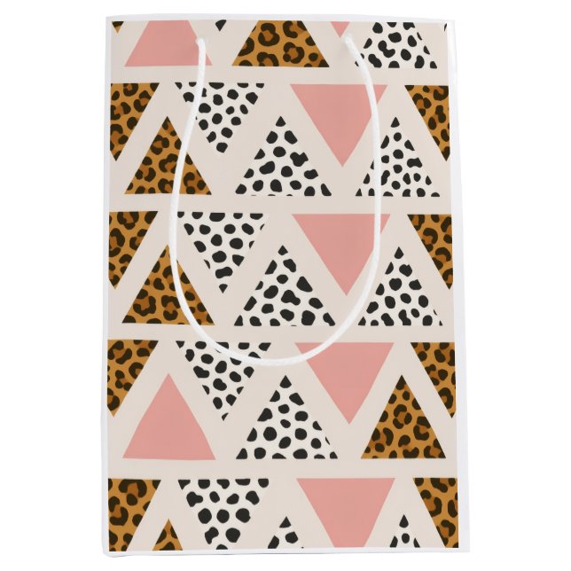 Sacola Para Presentes Média Chic Leopard & Pink Triangle Pattern (Frente)