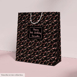Sacola Para Presentes Média Chic Luxury Gift Bag Rose Gold Glitter and Black