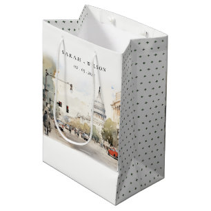 Sacola Para Presentes Média Chic Minimal Washington DC, EUA Watercolor Wedding