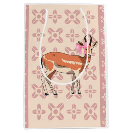 Sacola Para Presentes Média Chic Pink Doe-patterned Christmas 