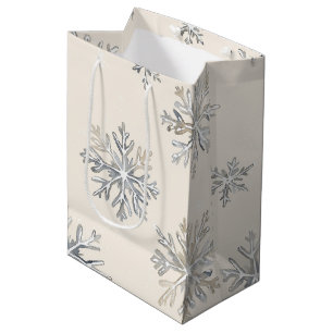 Sacola Para Presentes Média Chic Rustic Christmas Cream Snowflakes