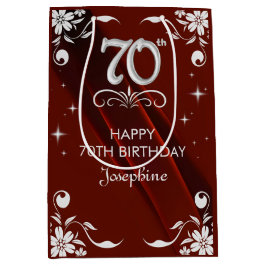 Sacola Para Presentes Média Chic Silver Floral Frame Burgundy 70 Birthday