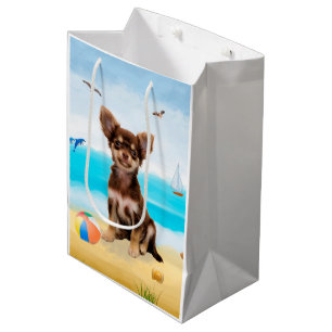 Sacola Para Presentes Média Chihuahua Dog na praia