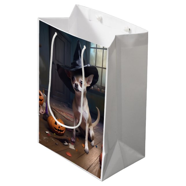 Sacola Para Presentes Média Chihuahua Pumpkins Halloween Scary (Frente inclinada)