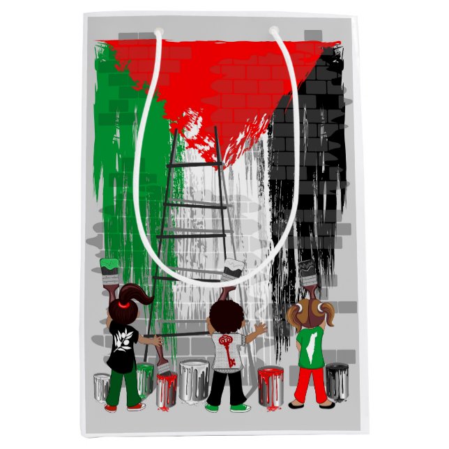 Sacola Para Presentes Média Children of Gaza Painting Palestine Flag  (Frente)