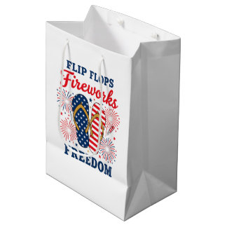 Sacola Para Presentes Média Chinelo de festa patriótica de praia no dia 4 de j