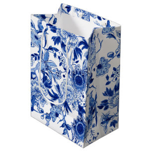 Sacola Para Presentes Média Chinoiserie Bird Floral Blue White Influência Asi
