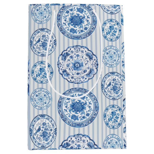 Sacola Para Presentes Média Chinoiserie Blue White Plates All Occasion  (Frente)